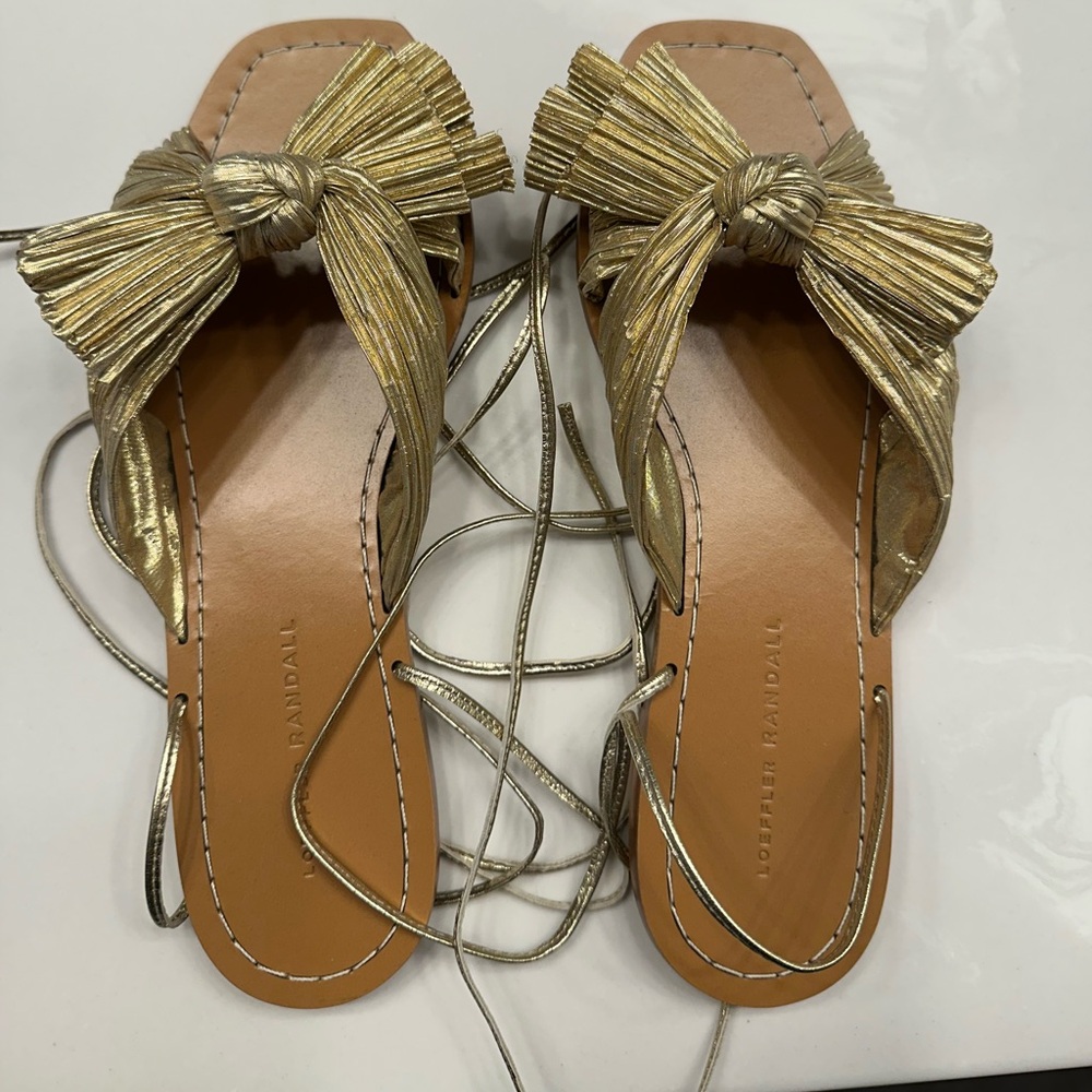 Loeffler Randall bow sandals with ankle tie. Size 9. New without box.